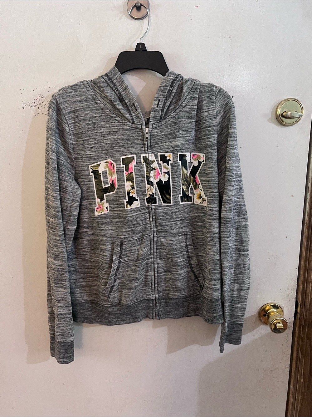 PINK Victoria's Secret Gray Floral-Print Zip Hoodie